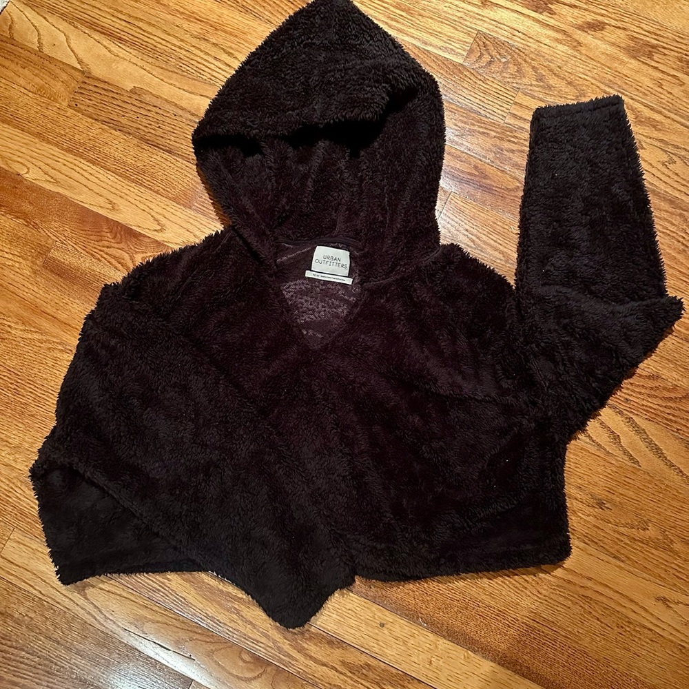 Urban Outfitters Black Teddy Bear Cropped Hoodie